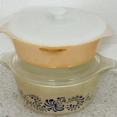 Vintage Homestead Pattern Pyrex Casserole Dish With Lid 2.5 QT And A Anchor Hocking Fire King Lidded