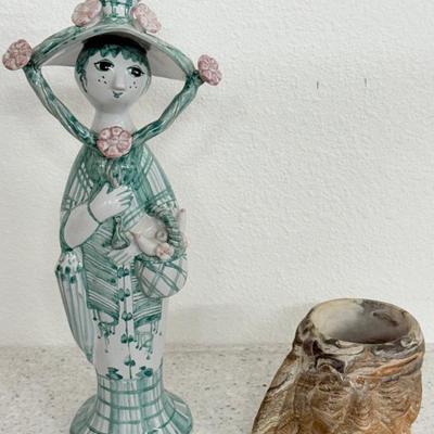 Vintage Comanche Pottery Native American Face Mug And Denmark Pottery Figurine (as Is)