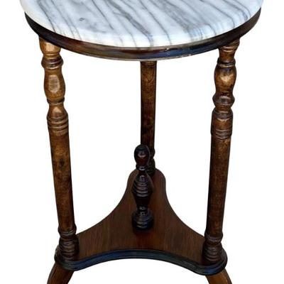 Vintage Marble Top 27.5 Inch Spidle Leg Plant Stand ( As Is )