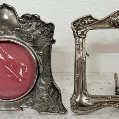 Pair Of Art Nouveau Style Heavy Metal Silver Tone Picture Frames