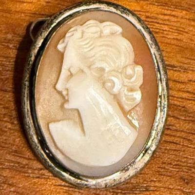 Antique 800 Silver Hand Carved Cameo Pin Pendant