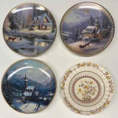 (3) Bradford Exchange Thomas Kinkade 8" Limited Edition Plates And A Copeland Spode Buttercup Plate