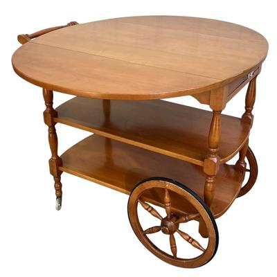 Vintage Maple Drop Leaf 2 Tier Tea Cart With Drawer