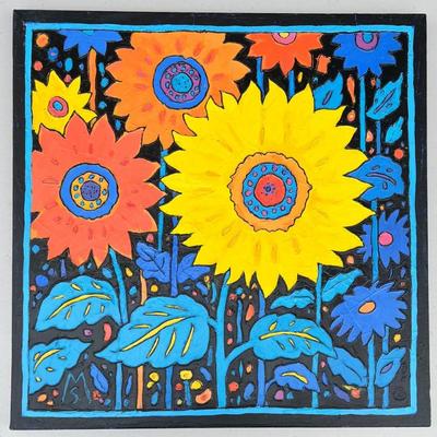 Illustrator Michael Strouth Original "sunflower Fantacy" Oil On Canvas Signed