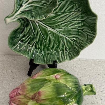 Bordallo Pinheiro Lettuce Leaf Chip And Dip Bowl, Made In Italy Artichoke Lidded Bowl
