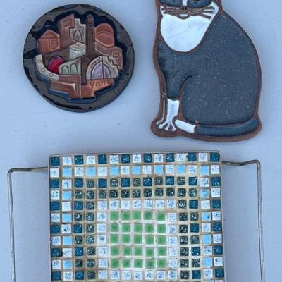 Victoria Little John Ceramics Wall Hanging Cat, Tile Trivet, Yair Jerusalem Pottery Wall Hanging