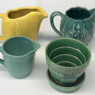 (4) Vintage Pottery Pitchers And Planters - (2) McCoy (as Is)