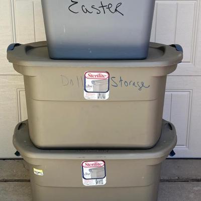 (3) Sterilite Lidded Storage Totes - (2) 25 Gallon
