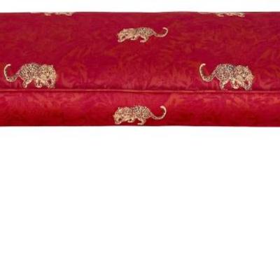 Red Jaguar Pattern Upholstered 43 Inch Bench With Heavy Metal Legs