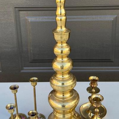 (7) Vintage Brass Candle Holders - Large Homco Japan, 4 Piece Taiwan, And 2 India