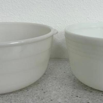 Pair Of Milk Glass Mixing Bowls - G.E. And Pyrex Hamilton Beach