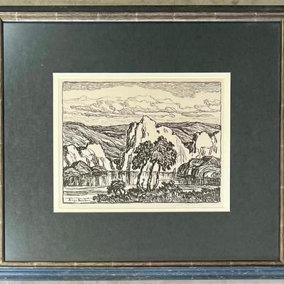 Vintage Birger Sandzen 1923 Pencil Signed Print " Creek With Sandstone Banks" In Custom Frame
