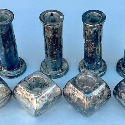 Set Of (8) Small Brutalist Hammered Metal Candle Holders