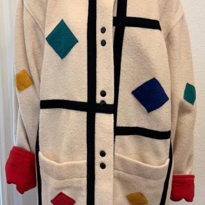 Vintage Steve Evans 100 Percent Wool Patch Snap Front Coat Satin Lining Ladies Size Large - Xlarge
