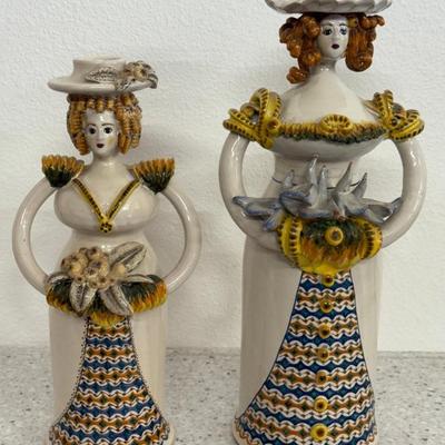 (2) Hand Painted Ceramic Pupa Candle Holders Carmel California