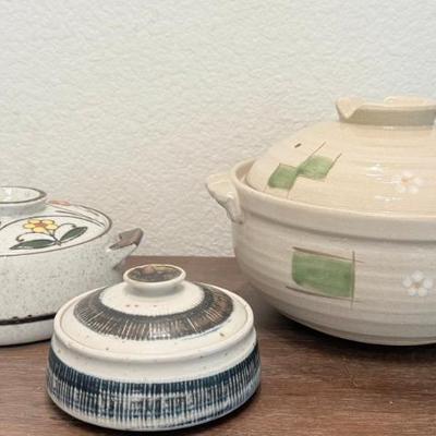 3 Assorted Size Donabe Earthenware Clay Pots