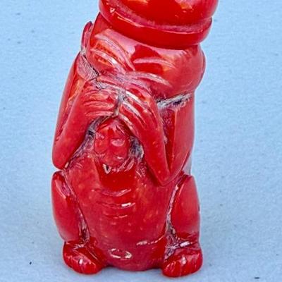 Antique Chinese Hand Carved Coral Snuff Bottle See No Evil