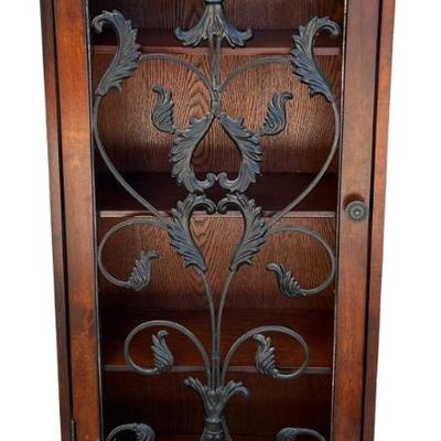 Small Regency Style Wood And Veneer Cabinet With Decorative Metal Front And Feet