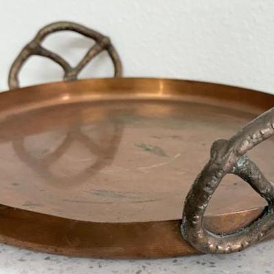 Rome Metalware Revere Solid Copper Serving Tray With Metal Pretzel Handles