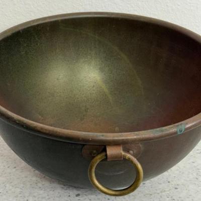 Antique French Solid Copper Food Dome Bowl With Brass Ring