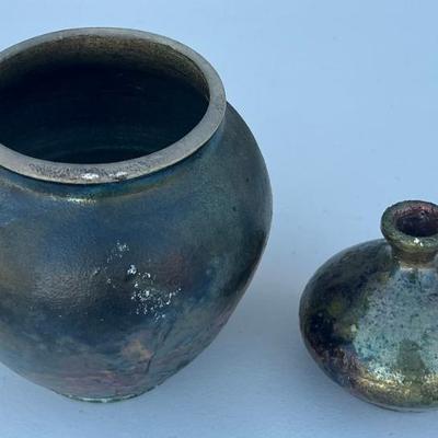 (2) Raku Style Pottery Vase And Bowl