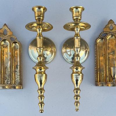 (4) Vintage Solid Brass Handle Wall Sconces