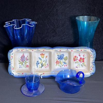 Blue Glass And Porcelain Decor