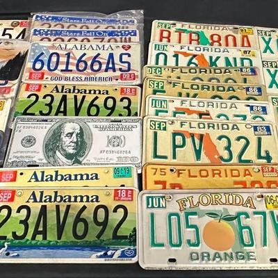 Assorted License Plates- Vintage Florida, Alabama, And Novelty 