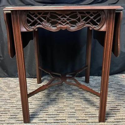 Intricately Carved Drop-Leaf Side Table 