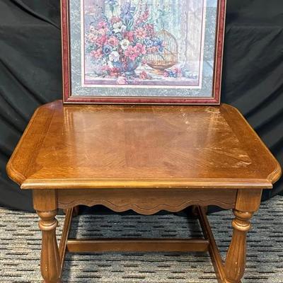 Accent Table And Framed Art Print- “Flowers And Birdcage” By Barbara Mock