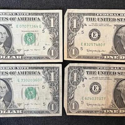 #5 Set Of 4 Series 1963B Barr $1 Bills