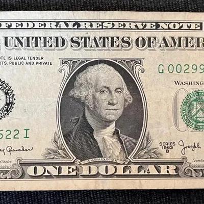 Low Serial Number Series 1963B Barr $1 Bill