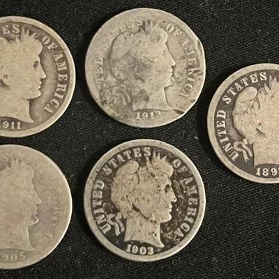 Set Of 5 Barber Dimes