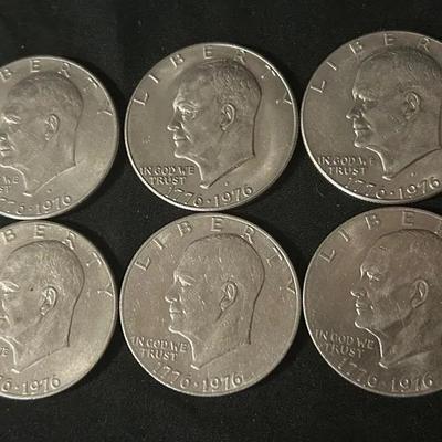(6) 1776-1976 Bicentennial Eisenhower Dollar Coins