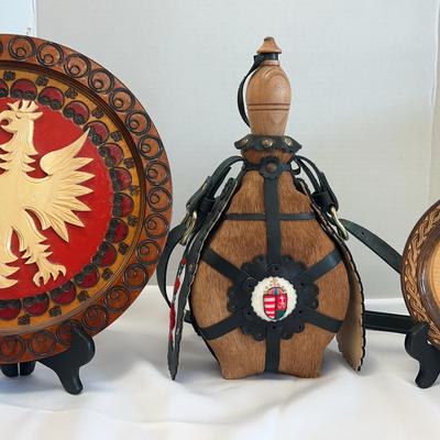 German Flask And Decoratve Wooden Plates