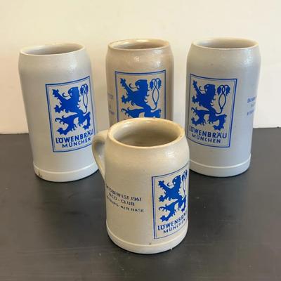1960’s Salt Glazed Lowenbrau German Beer Steins
