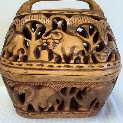 Intricately Carved Lidded Wooden Box
