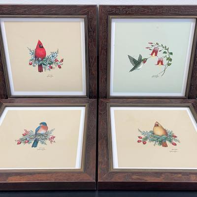 #2 Set Of 4 Signed Framed Bird Prints By Teresa Pennington