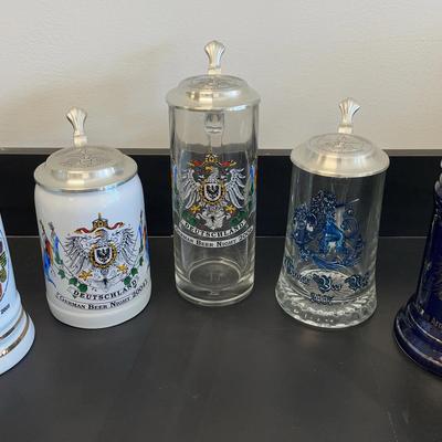 Vintage Joint Forces Glass & Ceramic Beer Steins