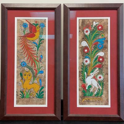 Pair Of Tall Vintage Mexican Folk Art Paintings