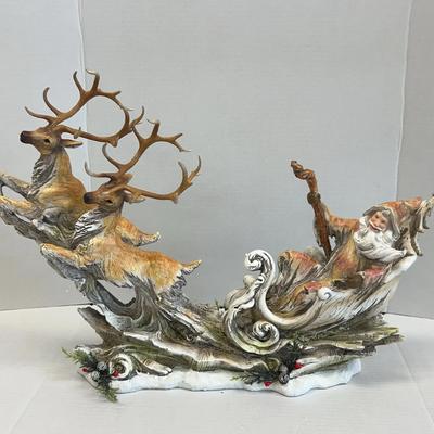 Poly Carved Santa And Sleigh