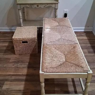 Wooden Wicker Bench, Two-Drawer Cabinet & Wicker Storage Basket