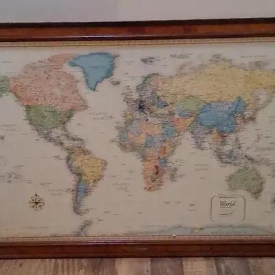 Framed World Map with Magnetic Travel Pins