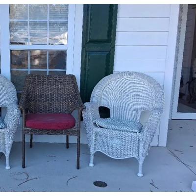 Outdoor Wicker Chairs, Metal Flower Cart, Plant Rack & Garden Décor