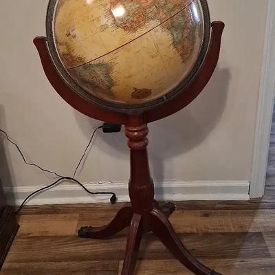 Illuminated Globe on Wooden Stand with Tiger Claw Feet