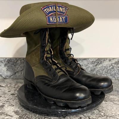 US Air Force Combat Boots And Marked Korat Thailand Cap