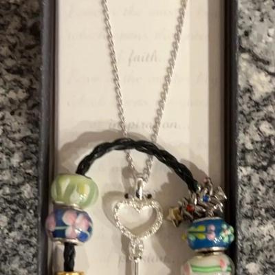 Sterling Silver 24” Heart Key Necklace & Loaded Pandora Charm Bracelet 
