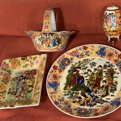 Japanese Geisha Dish Basket Egg And Ashtray