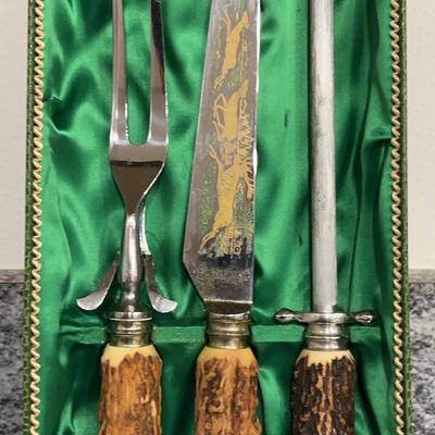 Vintage Anton Wingen Jr Solingen Germany Stag Handled Carving Set