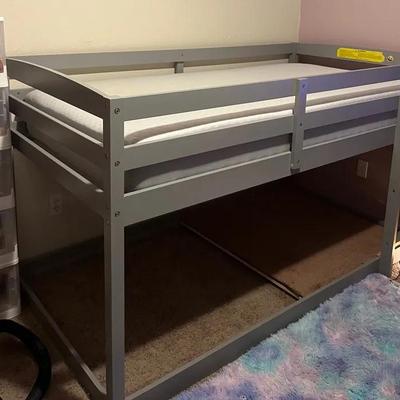 Giantex Twin Low Bunk Bed with 12” Safety Rails In Gray